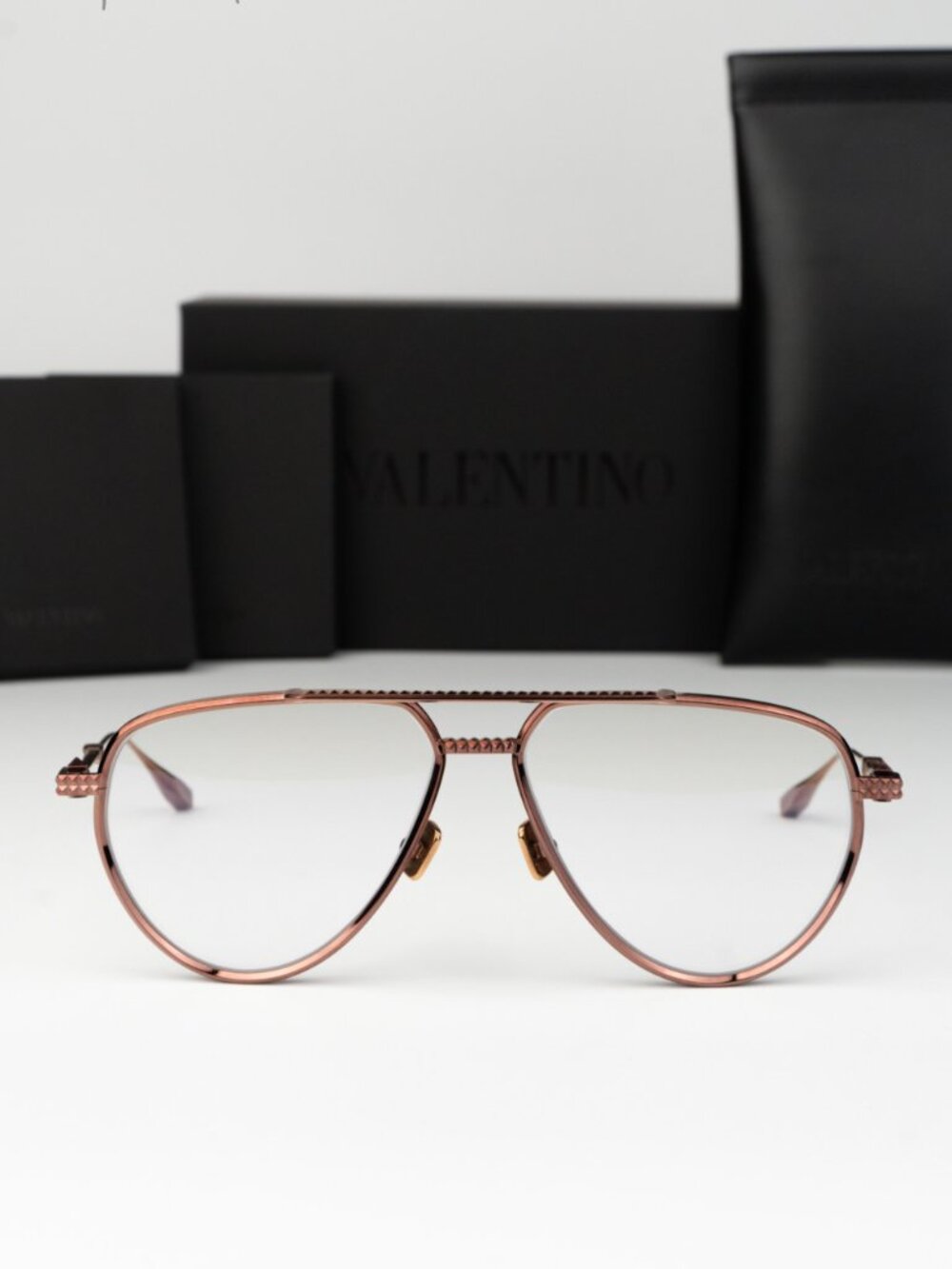 Valentino Men Eyeglasses Rose Gold Pilot V-STUD-II VLX-133 C NEW AUTHENTIC